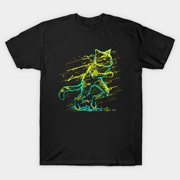 Sprinting Running Cat T-Shirt by Tellingmoon